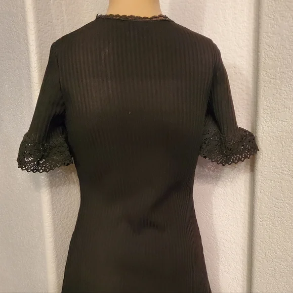 Womens Vintage Union Made Dress 70s Black knit S small macrame lace Judy Gibbs - Picture 15 of 15